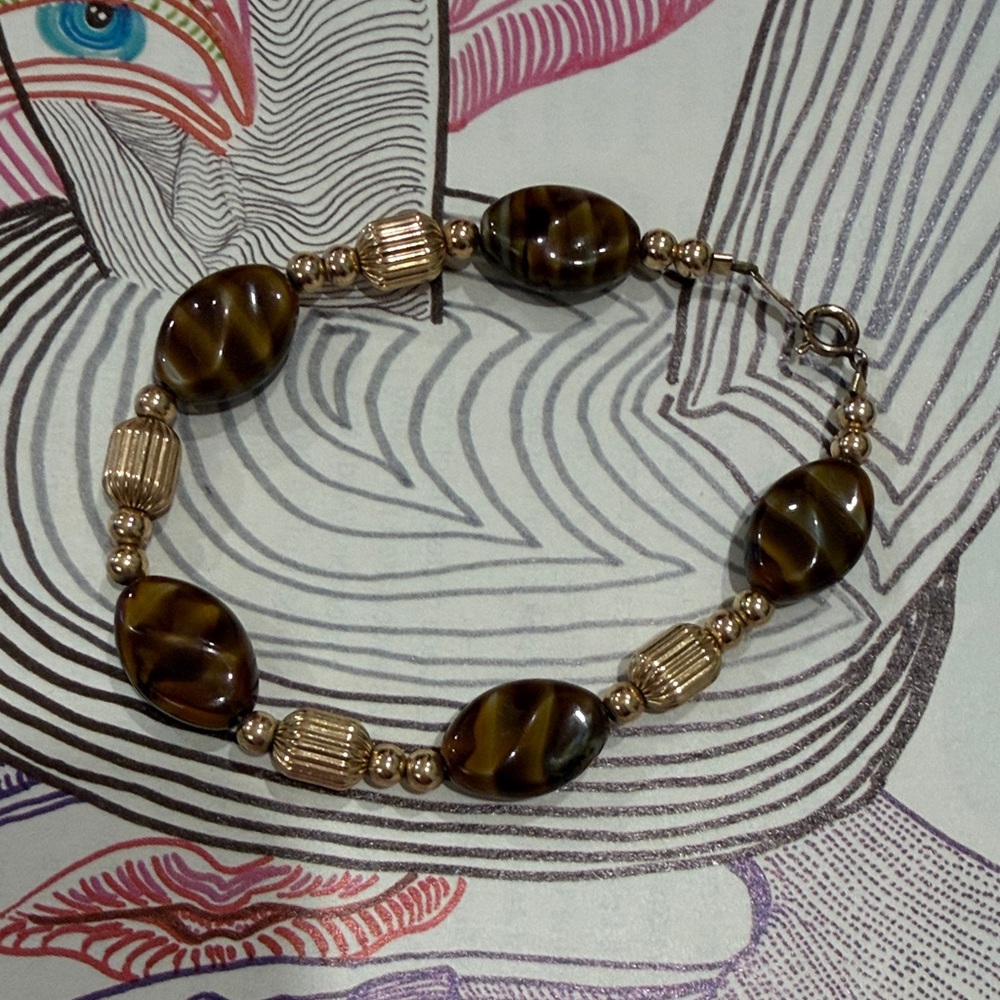 14k Gold Filled Tiger Eye vintage - Picture 3 of 5
